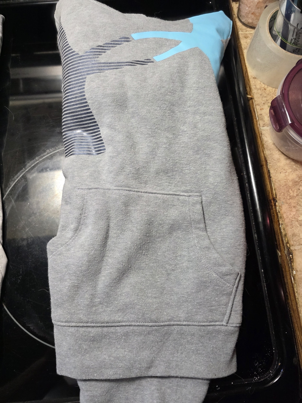 Gray Uner Armour Hoodie with Blue Logo